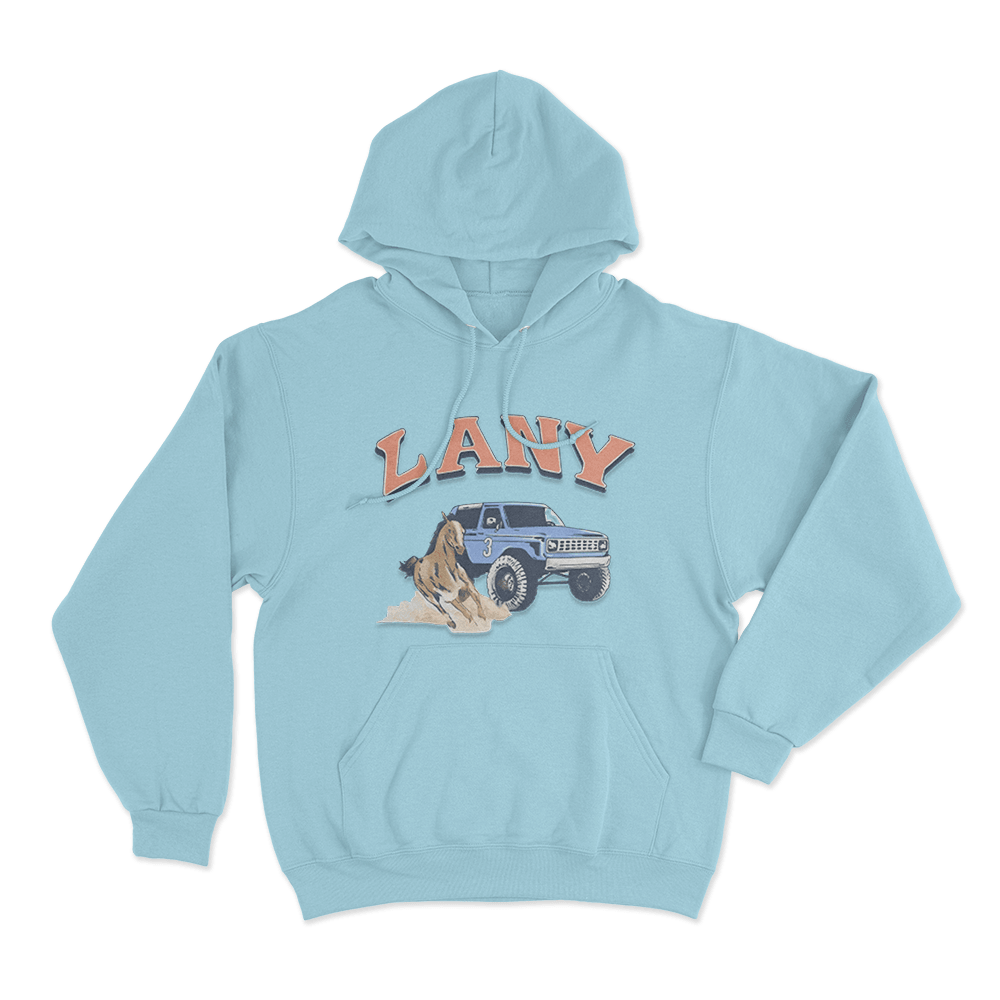 LANY Western Horse Bronco Print Unisex Hoodie Sky Blue LANY Western Horse Bronco Print Unisex Hoodie Sky Blue