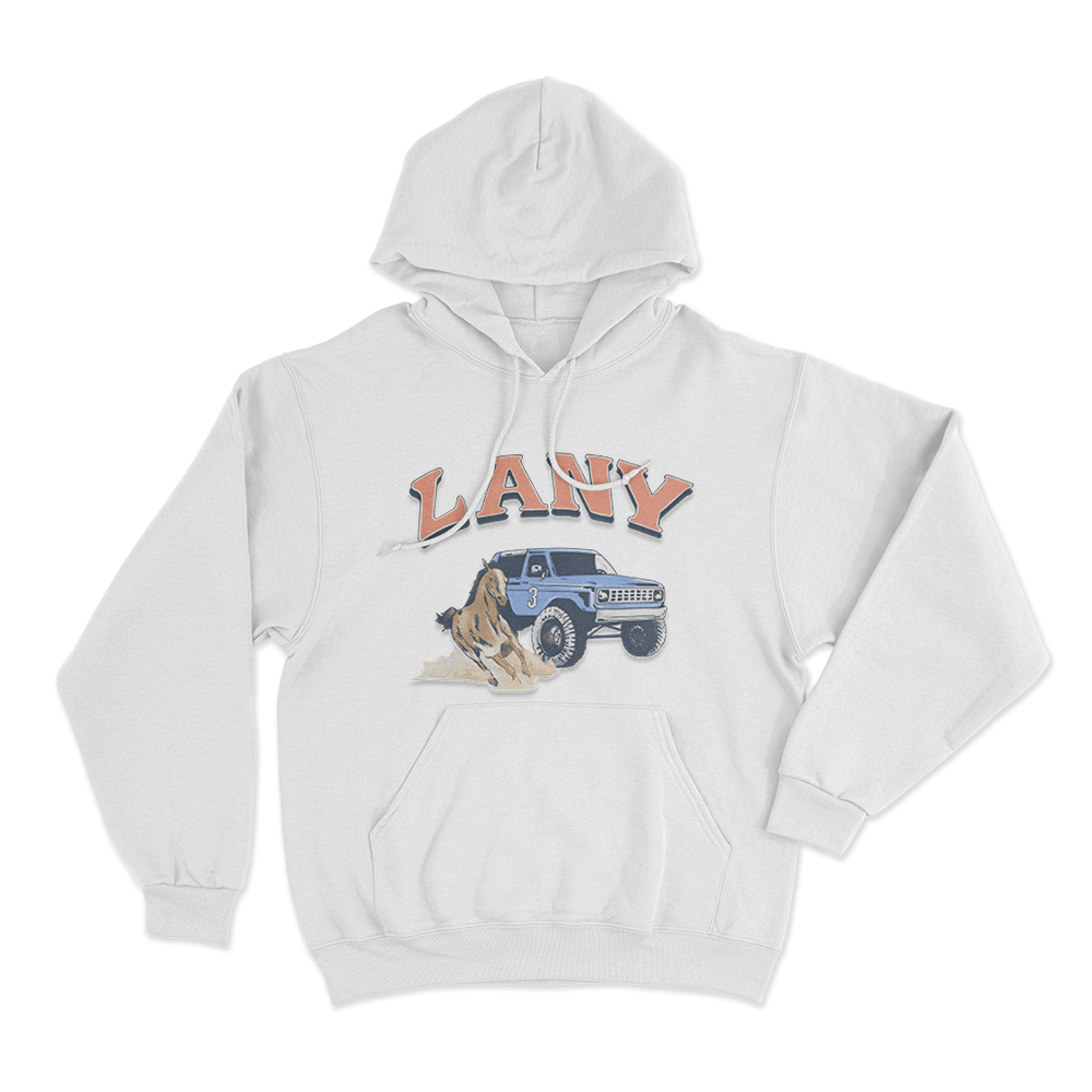 LANY Western Horse Bronco Print Unisex Hoodie White LANY Western Horse Bronco Print Unisex Hoodie White
